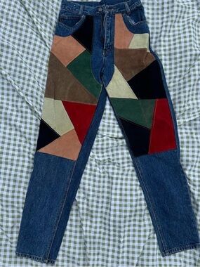 Vintage Patchwork High-Waist Women's Jeans — Multicolor